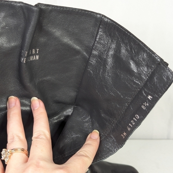 Stuart Weitzman Black Leather Heeled Midcalf Moto Boots - Picture 9 of 9